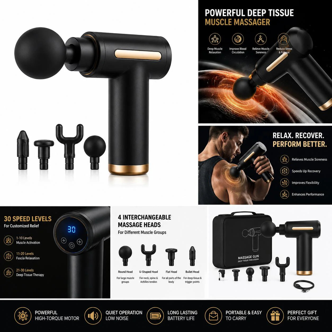 Deep Relief Pro Muscle Massage Gun – Pain & Stress Eliminator